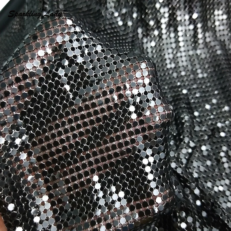 

High Quality Copper Chainmail Fabric for Garment 3mm Shiny Black Metal Mesh Cloth Metallic Sequin Bags Garment Design Fabrics