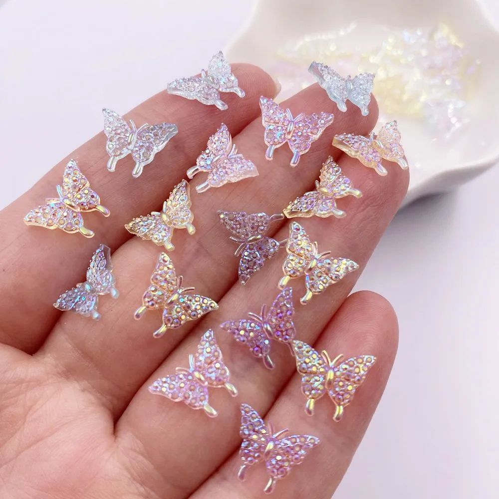 Shiny Nail Art 9*12mm Mini Crystal Butterfly 100PCS Flatback Rhinestone Figurines Appliques Scrapbook DIY Gem Accessories Decor