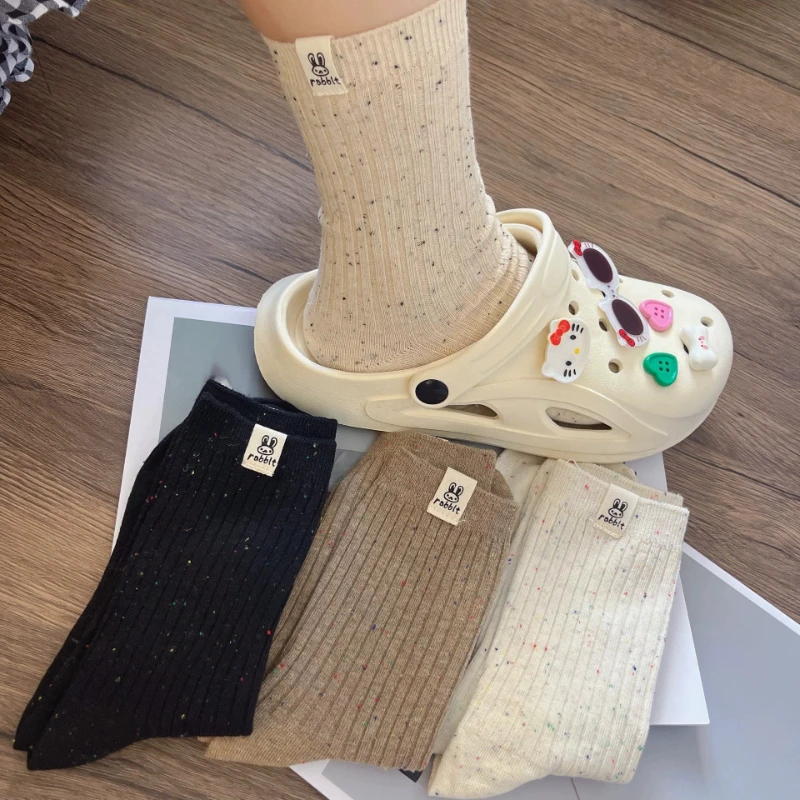 4 쌍 여성 만화 인쇄 미드 튜브 양말 세련된 컬러 도트 원사 땀 흡수 통기성 부드럽고 편안한 캐주얼 양말