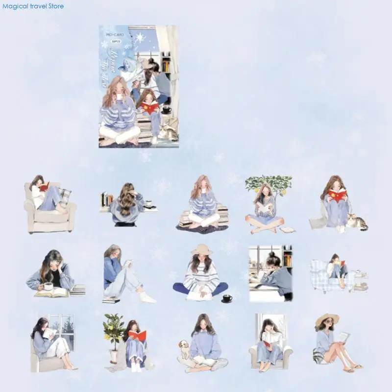 N2UB Cartoon Sticker Lovely Sticker Reading Girl Sticker Decorative Sticker for Kids