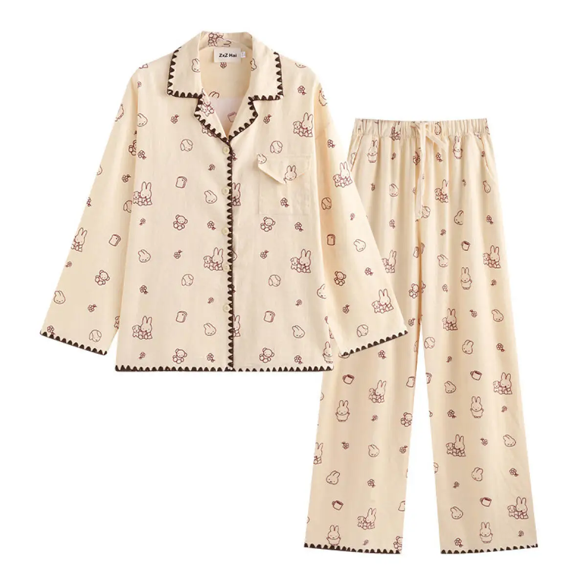 Miffy Kawaii Cartoon Primavera e Autunno Pigiama per la casa Simpatico coniglio Anime Pigiama a maniche lunghe e pantaloni lunghi Pigiama per ragazza dolce