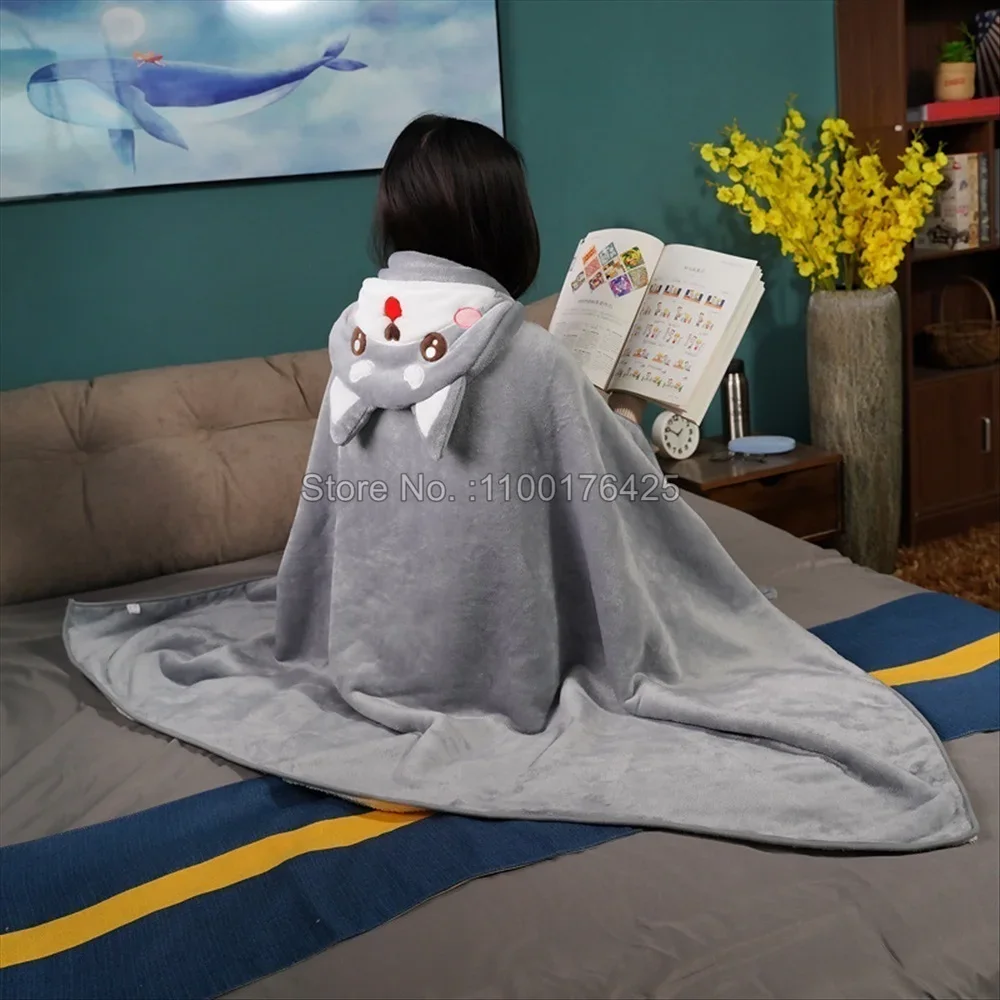 Cute Cartoon Shiba Inu Anime Blanket Wearable Cloak Cape Hooded Thicken Plush Flannel Anime Sofa Blanket for Friends Gift