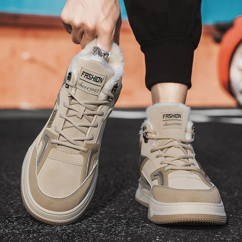 

​ Мужская зимняя спортивная обувь, повседневные ботинки с термоизоляцией на флисовой подкладке, универсальная обувь в корейском стиле для мужчин, теплая и удобная