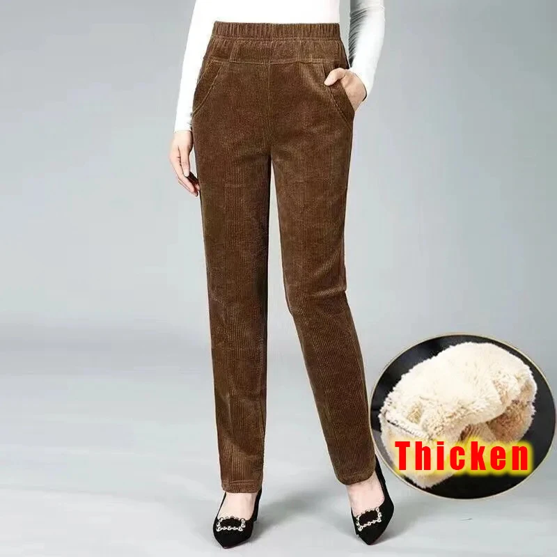 2024 Winter Women's Pants New Plush Thick Pants Thin Casual Fleece Pencil Pants Corduroy Warm High Waist Pants Leggings Trousers