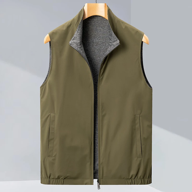 

2025 Spring and Autumn New Men's Casual Vest Double sided Wear Stand up Collar Business Vest Light Luxury Quality Fabric