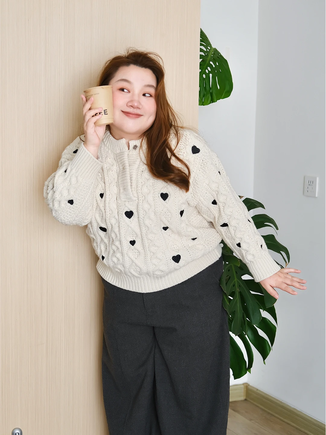 

Zooobaby24 Корейский вязаный свитер с воротником Хенли и простым узором, женский облегающий топ, юбка А-силуэта с высокой талией