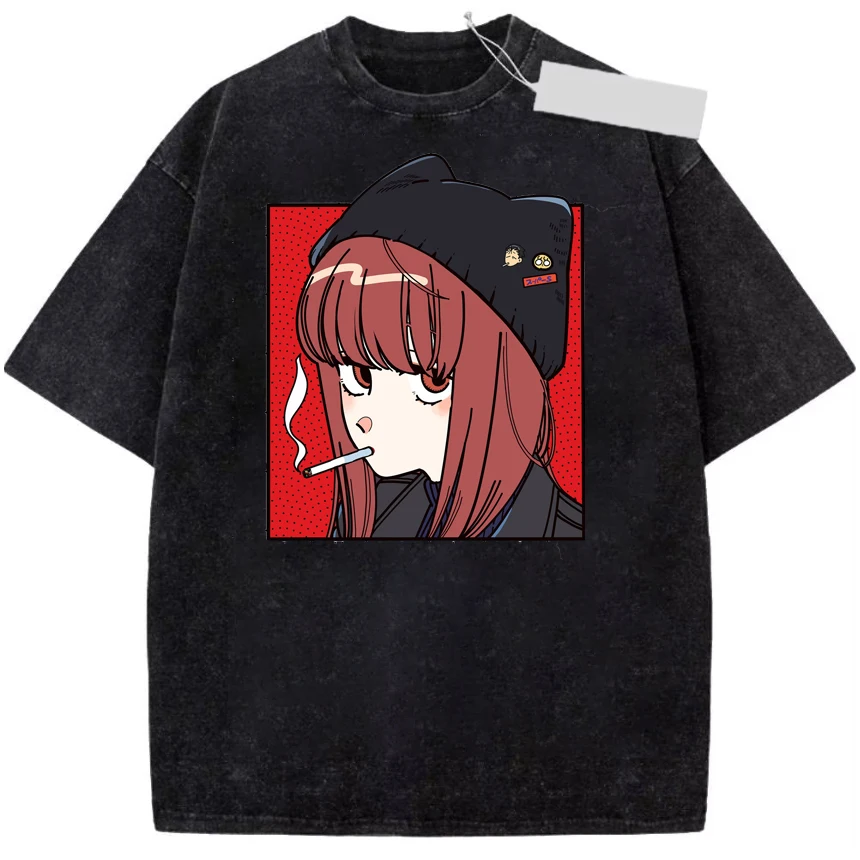 Anime Smoking Behind The Supermarket with You Yamada Washed T Shirts Streetwear for Men Women Short Sleeve Summer T-Shirts Tees