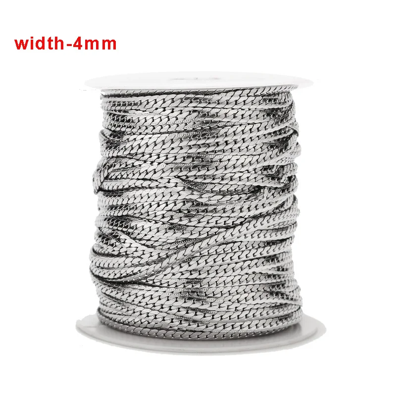 

2Meters Stainless Steel Textured Snake Curb Chains 4mm Gold Flat Cuban Link Chain for DIY Jewelry Necklace Bracelet Making