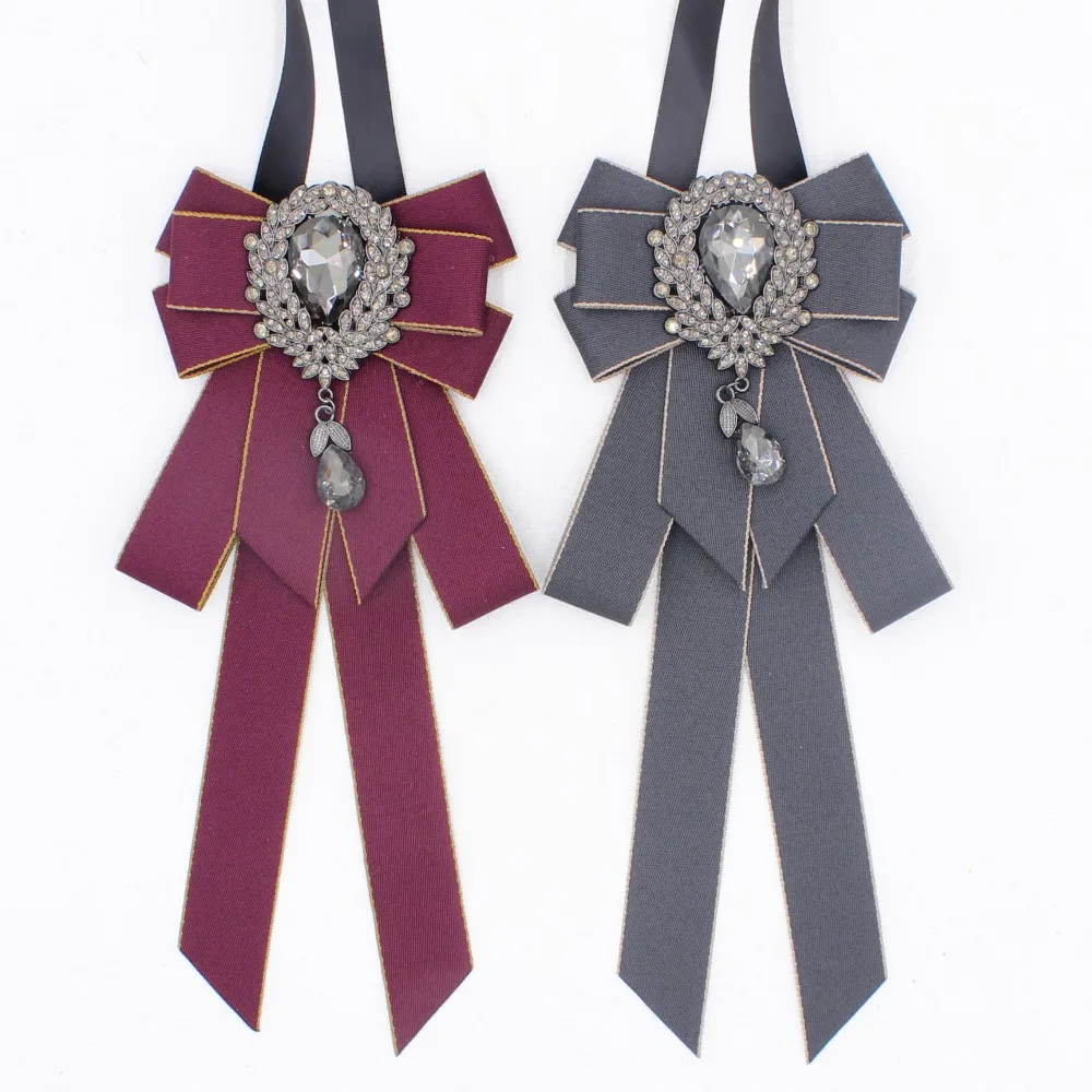 Papillon con spilla a nastro nero di lusso per donna Accessorio decorativo per collo in stile gotico con pendente in cristallo TS289
