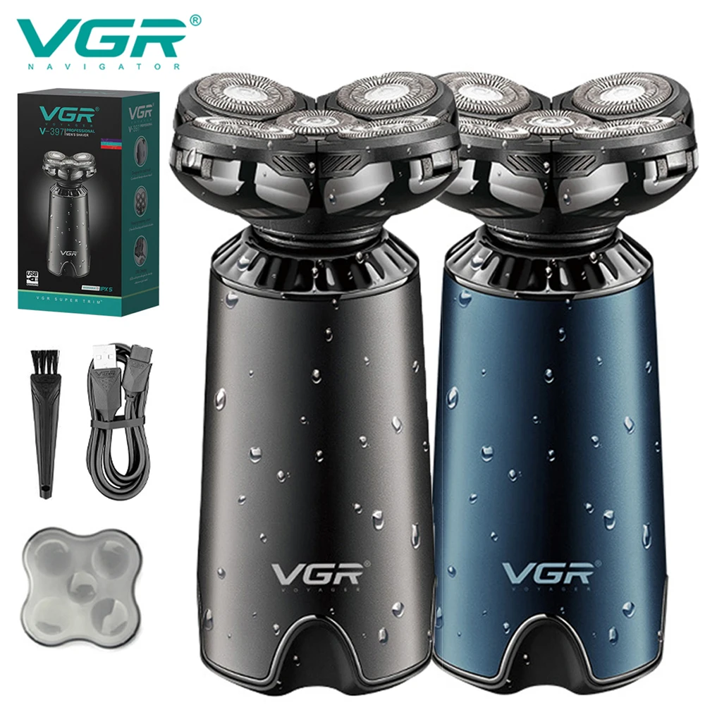 Vgr Intelligente Waterdichte Kapper Elektrisch Scheerapparaat Heren Baard Body Hair Trimmer Roterend Scheerapparaat Met 5 Kop