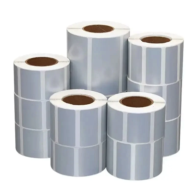 تسمية فارغة غير لامعة من الفضة الحرارية ذاتية اللصق 50x30 20 40 60 70 80 معدات الأصول الثابتة PET ملصقات الباركود الفضية القابلة للطباعة #5