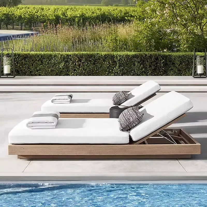 Modern Style Teak Wood Moon Chair Beach Sunbathing Bed and Outdoor Pool Lounge for Hotel Park and Garden Villa Use