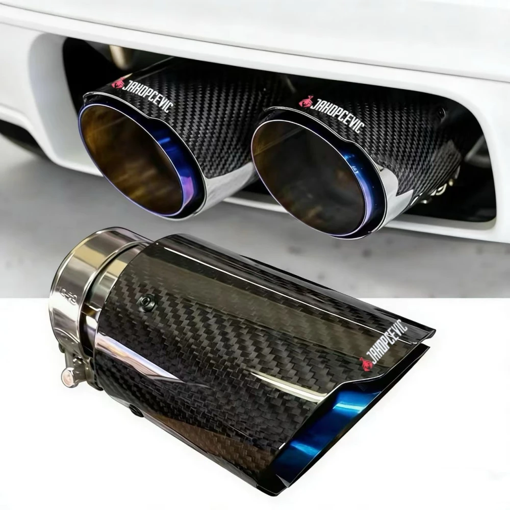 Universal Car Glossy Carbon Fiber Muffler Tip Exhaust System Pipe Mufflers Nozzle Straight Stainless Blue