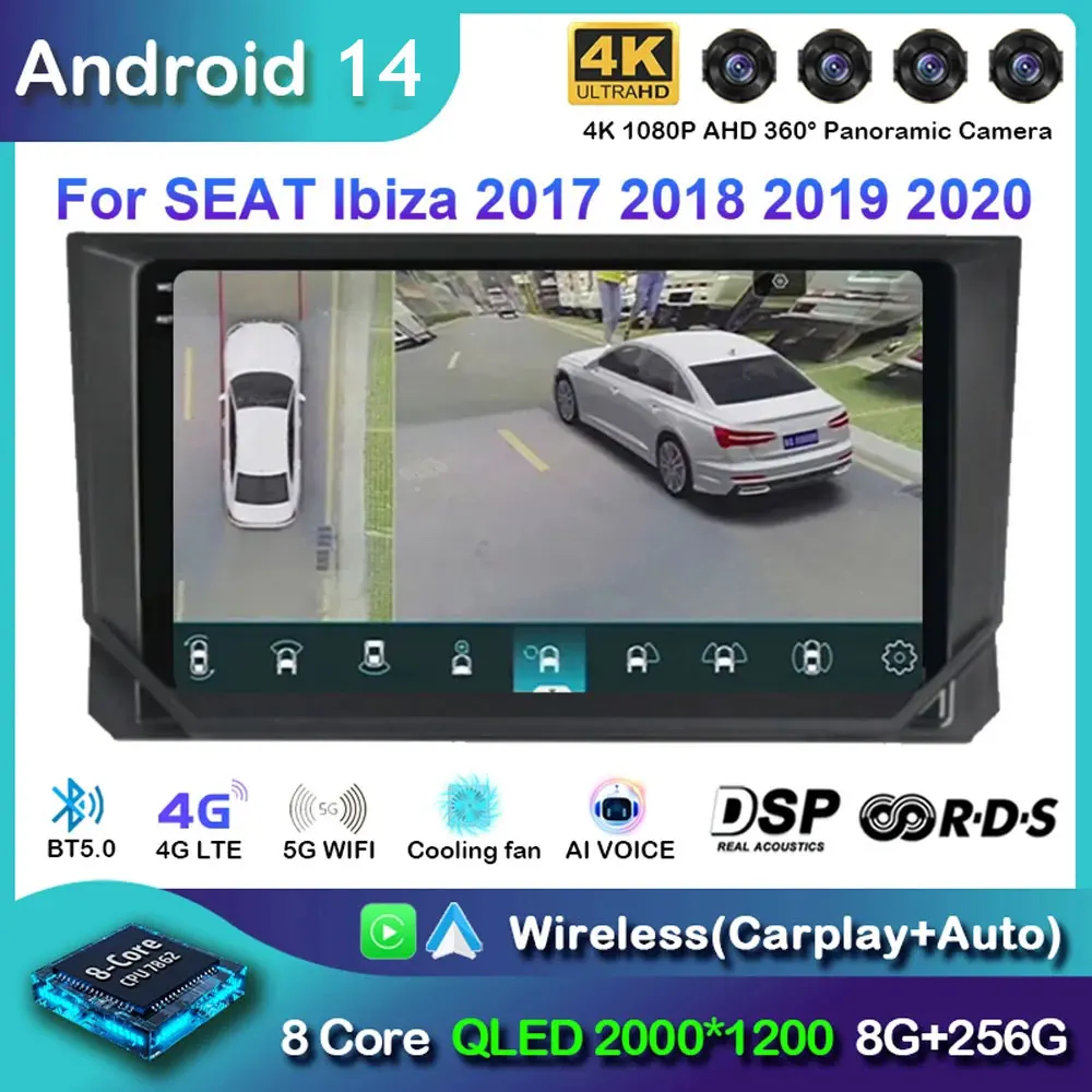 

Android 14 Carplay Car Radio For SEAT Ibiza 2017 2018 2019 2020 Navigation GPS Multimedia Player WiFi+4G Stereo Auto Video BT