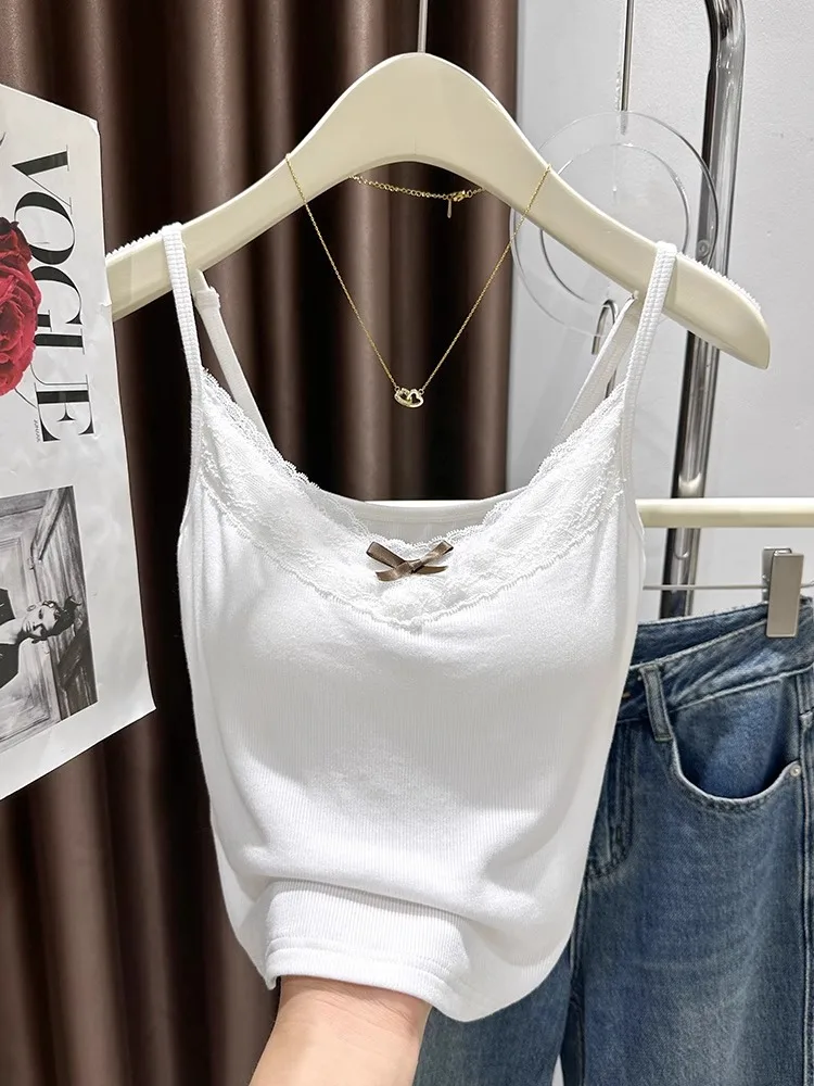 Pure Desire Knot ort Camiseta sin mangas para mujer, ropa de abrigo Sexy con ribete de encaje, chaleco ajustado de verano para ir al trabajo, Color Sle