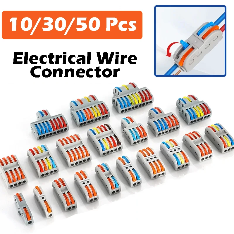 1 wejście, wiele wyjść, wtykowe złącze przewodu elektrycznego, listwa zaciskowa, uniwersalne szybkie złącza kablowe do łączenia kabli