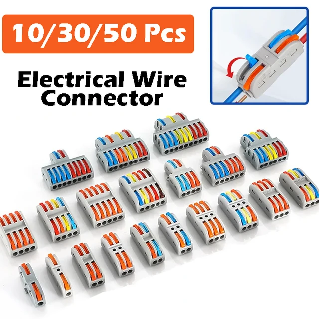 1 wejście, wiele wyjść, wtykowe złącze przewodu elektrycznego, listwa zaciskowa, uniwersalne szybkie złącza kablowe do łączenia kabli