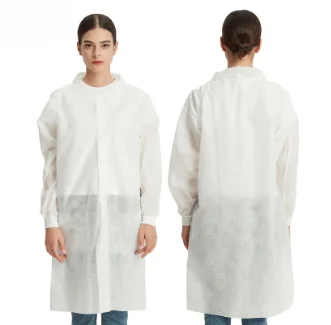 

Disposable Nonwoven Lab Coats SMS PP White Medical Lab Coat square collar two pockets