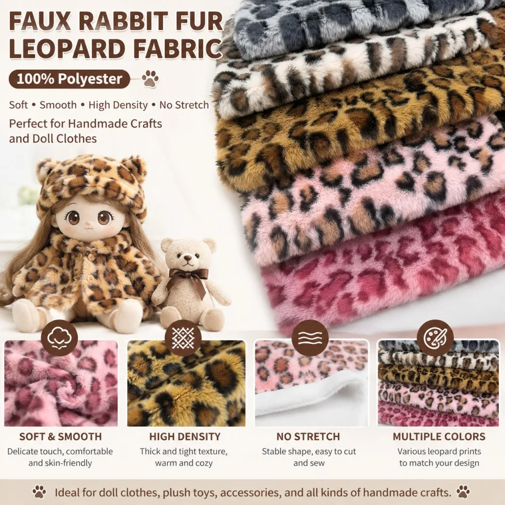 Hot selling artificial imitation leopard print rabbit fur fabric 25x45cm leopard print soft DIYleopard print clothing fur fabric