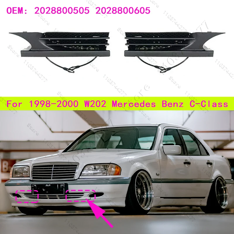 For 1998-2000 Chass W202 Mercedes Benz C-Class Front Bumper Tow Hook Covers Caps 2028800505 2028800605
