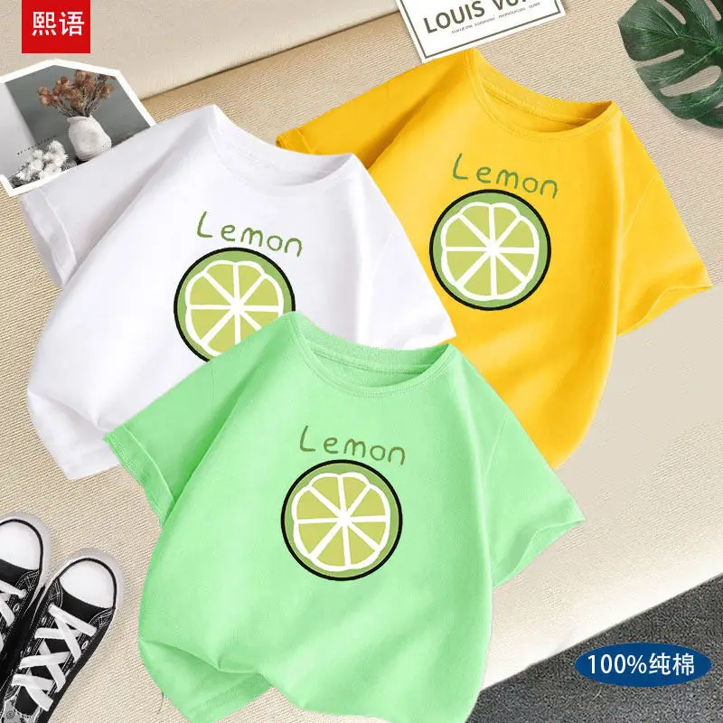 Fruit Pattern Printed Children's T-shirt Summer New Personalized Parent-child Outfit Fashionable Round Neck Casual T-shirt