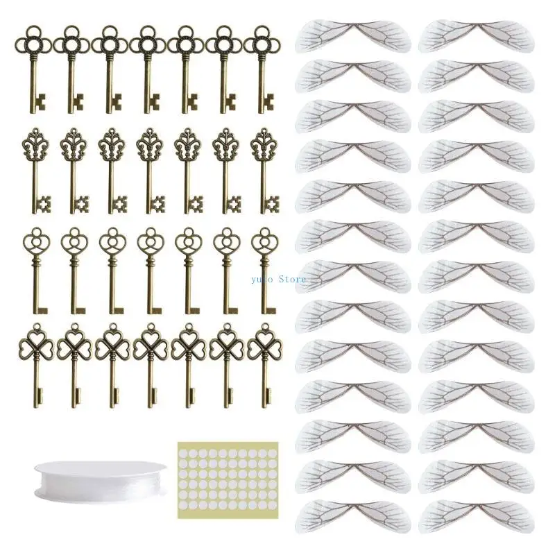 

X7XB Realistic Flying for Key Charms with 28x Wings Skeleton Keys Decoratio