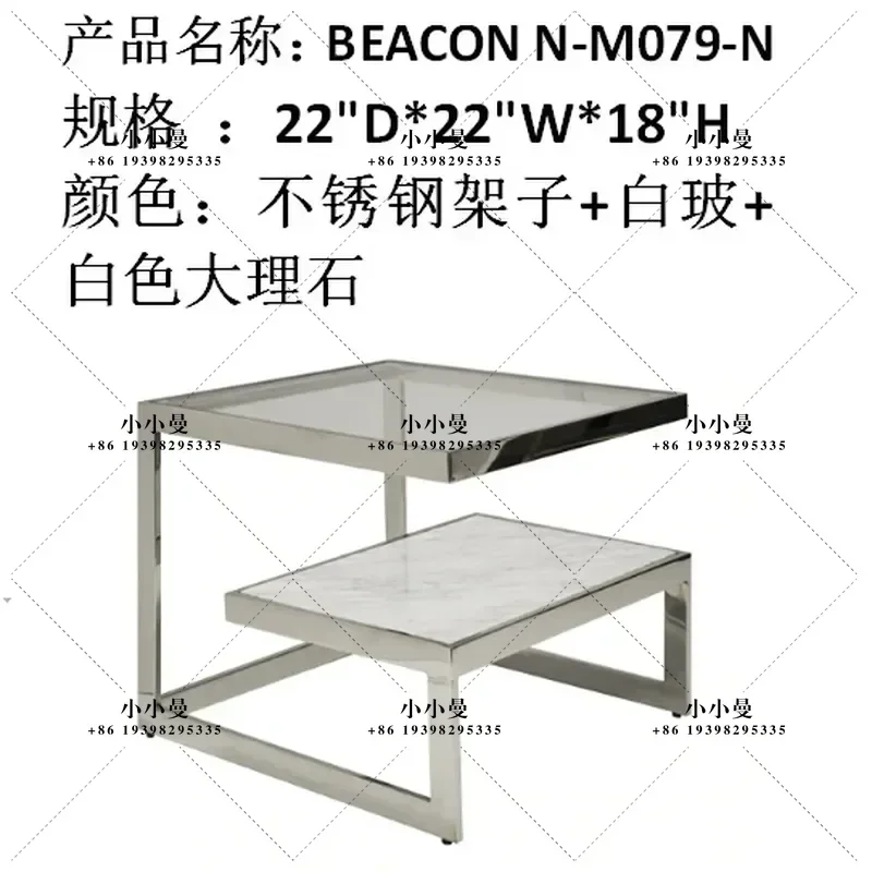 American Light Luxury Stainless Steel Marble Double Layer Corner Side Table Soft Decoration Design for Villa Model Room