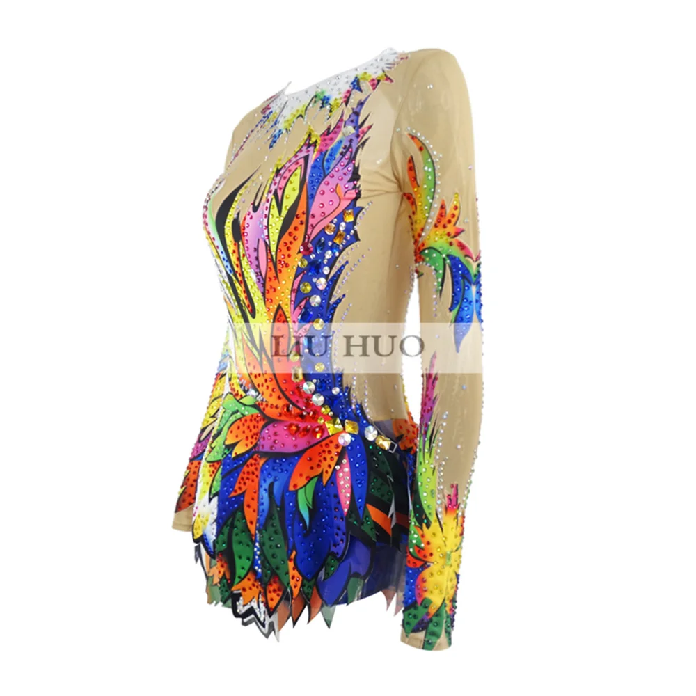 LIUHUO Eiskunstlaufkleid für Damen und Mädchen, Eiskunstlauf, Rhythmische Gymnastik, Wettbewerb, mehrfarbiges Trikot, Tanzkostüm für Kinder