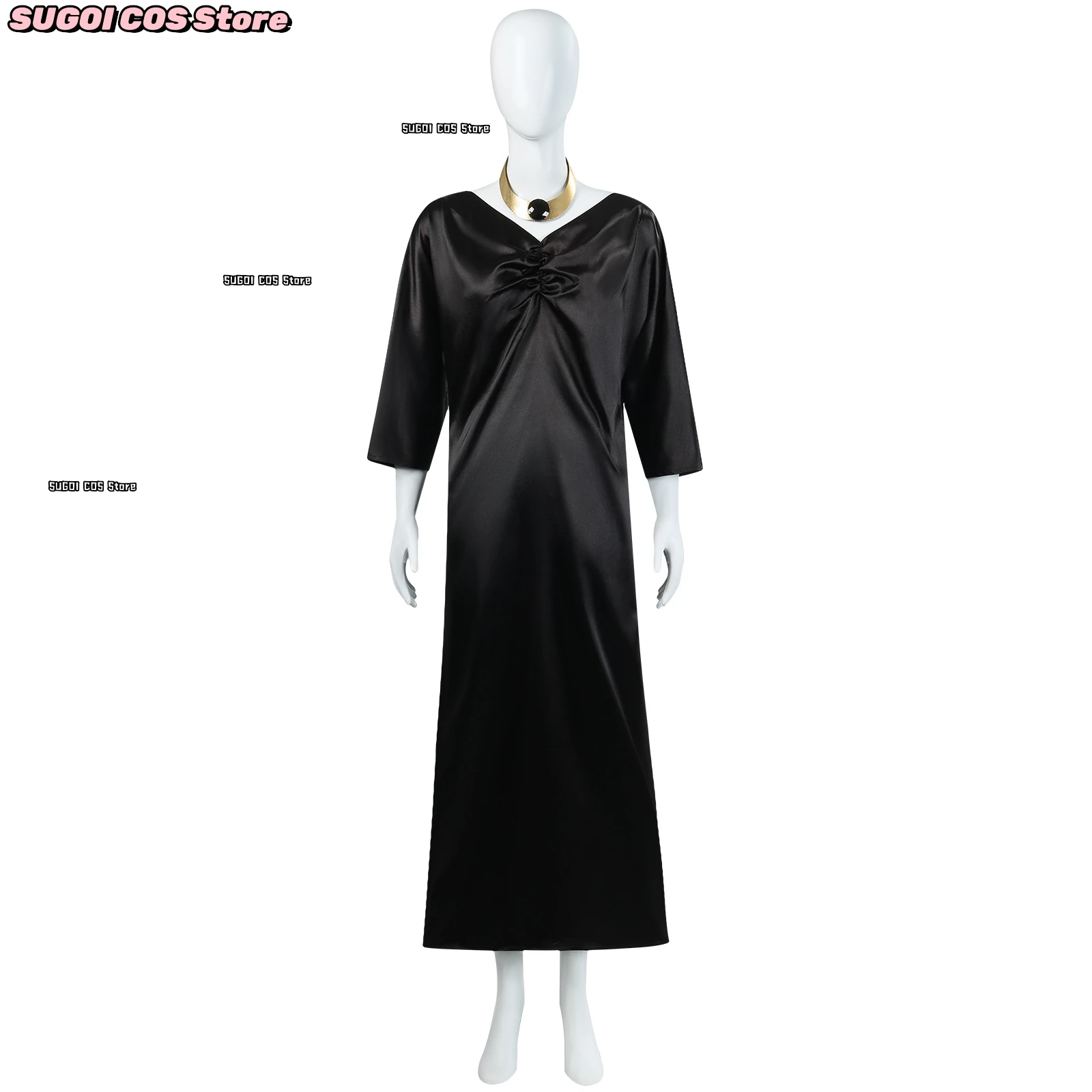 أنيمي Camearra تأثيري حلي أسود الخامس الرقبة سليم فستان طويل قلادة غطاء الرأس عصا للمشي ملحق لعب الأدوار بدلة الحفلات