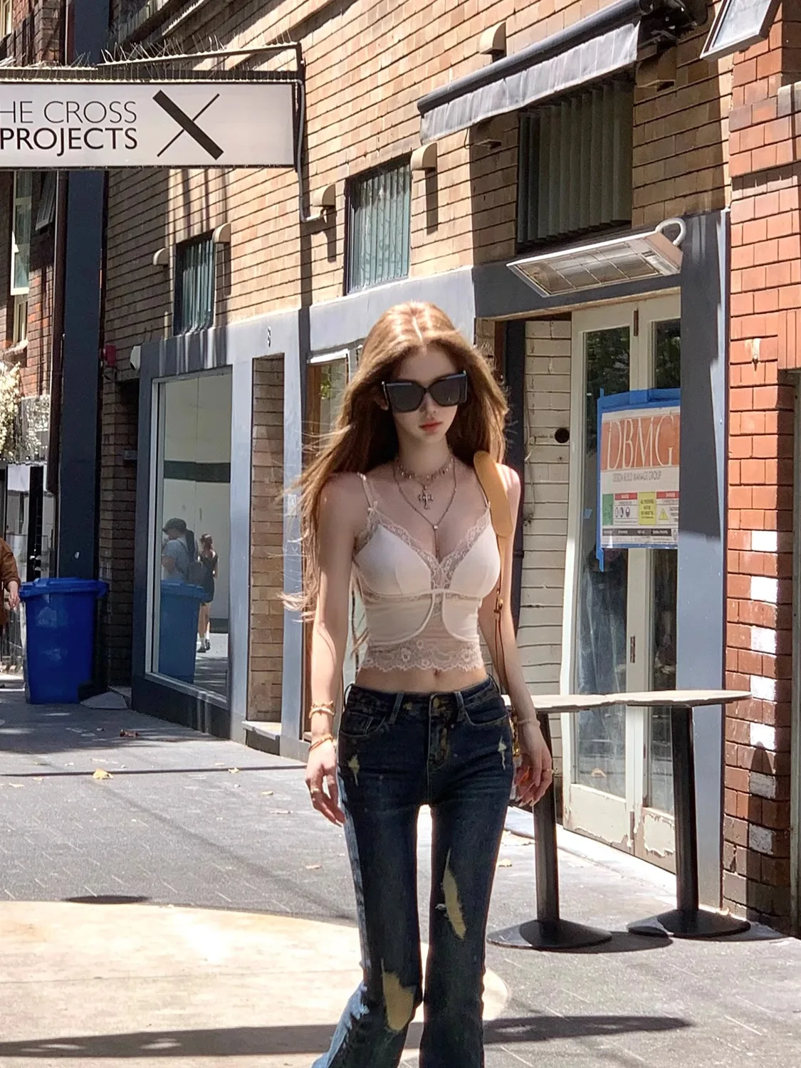 

JMOP Радиоактивный кружевной топ с отделкой для женщин: модный дизайн, весна-лето, для ношения как нижнее белье, так и как верхняя одежда