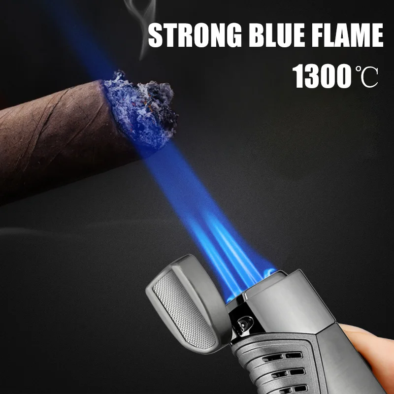 JOBON Triple Blue Flame Cigar Lighter Hidden Cigar Cutter Design Adjustable Flame Size Windproof Ignition Tool