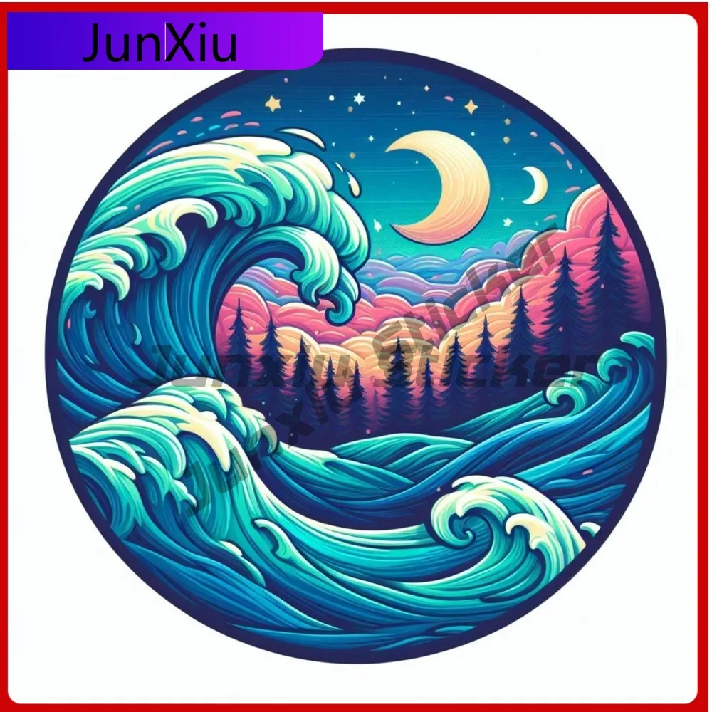 

Ocean Waves Sticker Moon & Stars Decal for Truck Anime Waterproof Vinyl Car Laptop Window Bumper