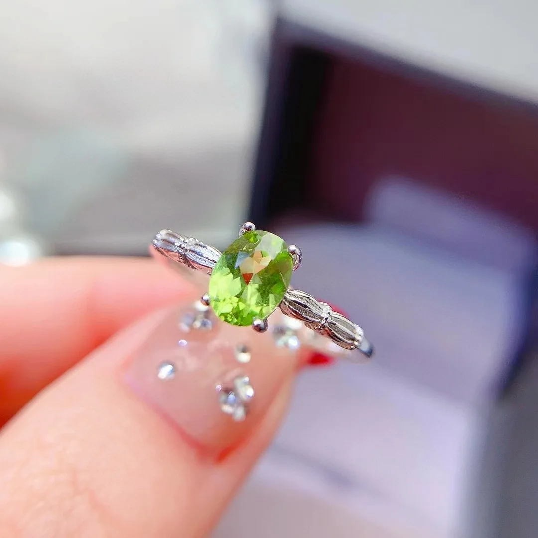 SHILOVEM 925 Sterling Silver real Natural Peridot  rings Fine Jewelry Women party Gift wholesale New 5*7mm lj0507423agg