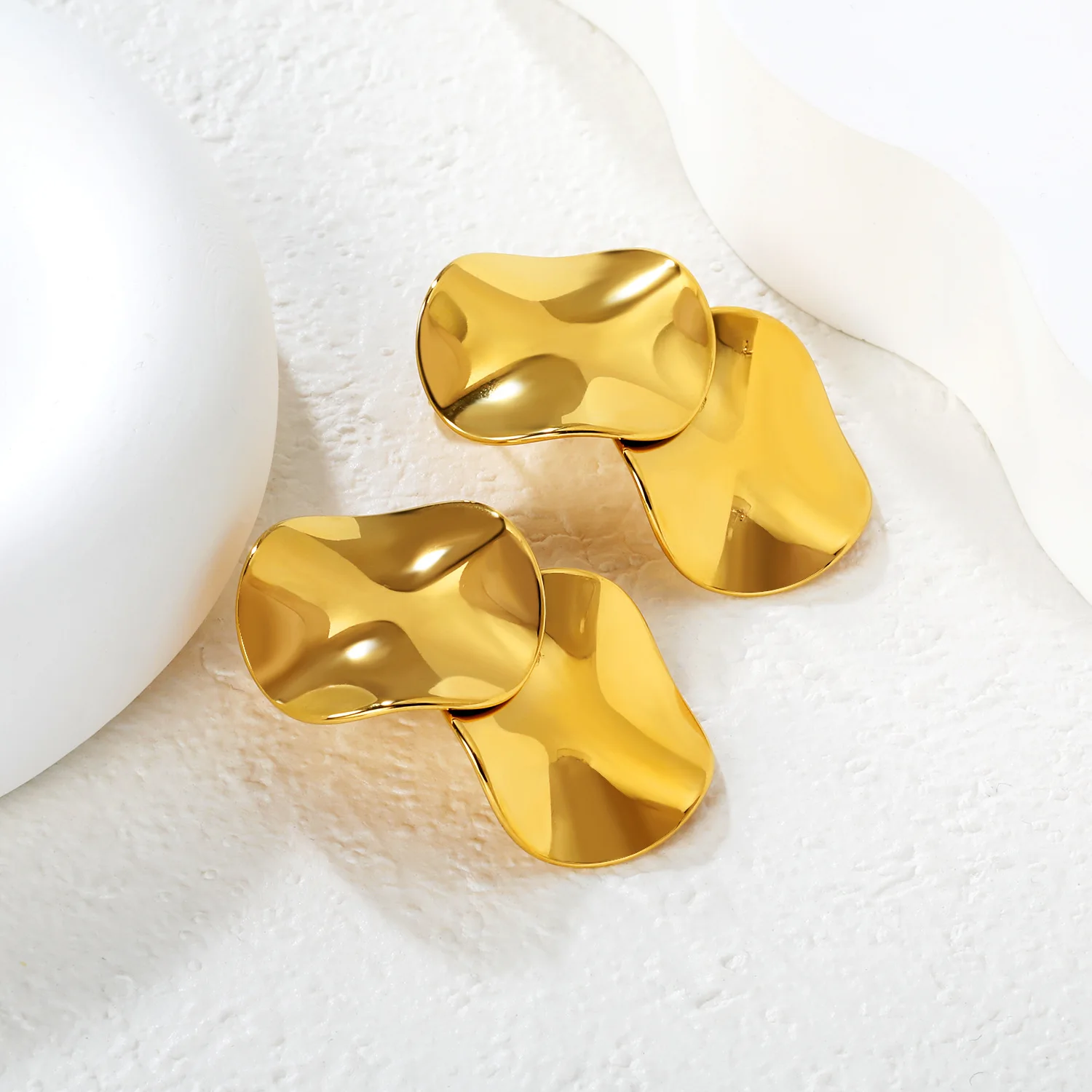 316 Stainless Steel Double Twisted Dimple Gloss Stud Earrings Gold Silver Abstract Irregular Fluid Geometric Daily Jewelry