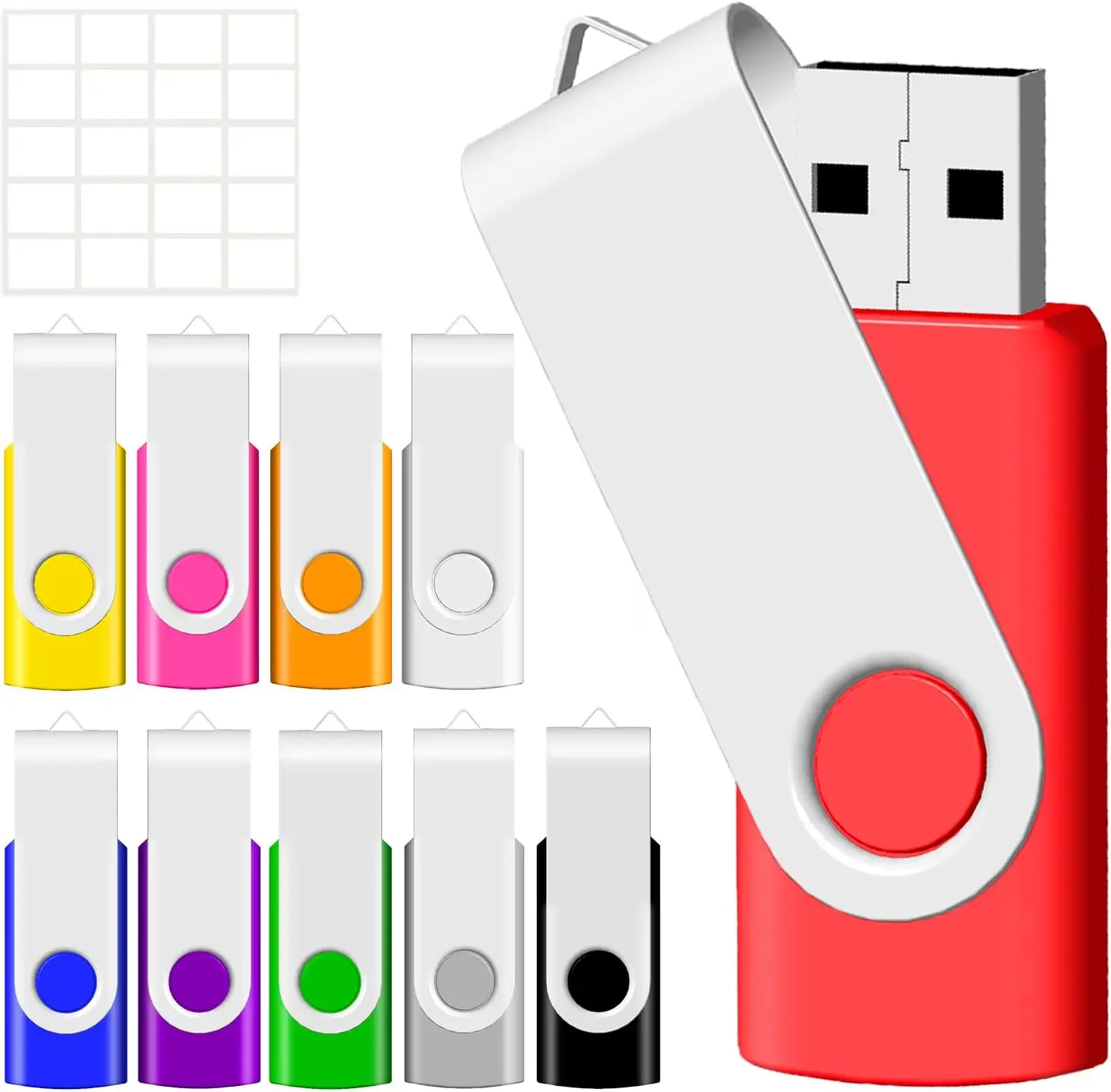 

32GB USB Flash Drive 10 Pack, Swivel Metal Design, Colorful Pen Drives for Data Storage Backup