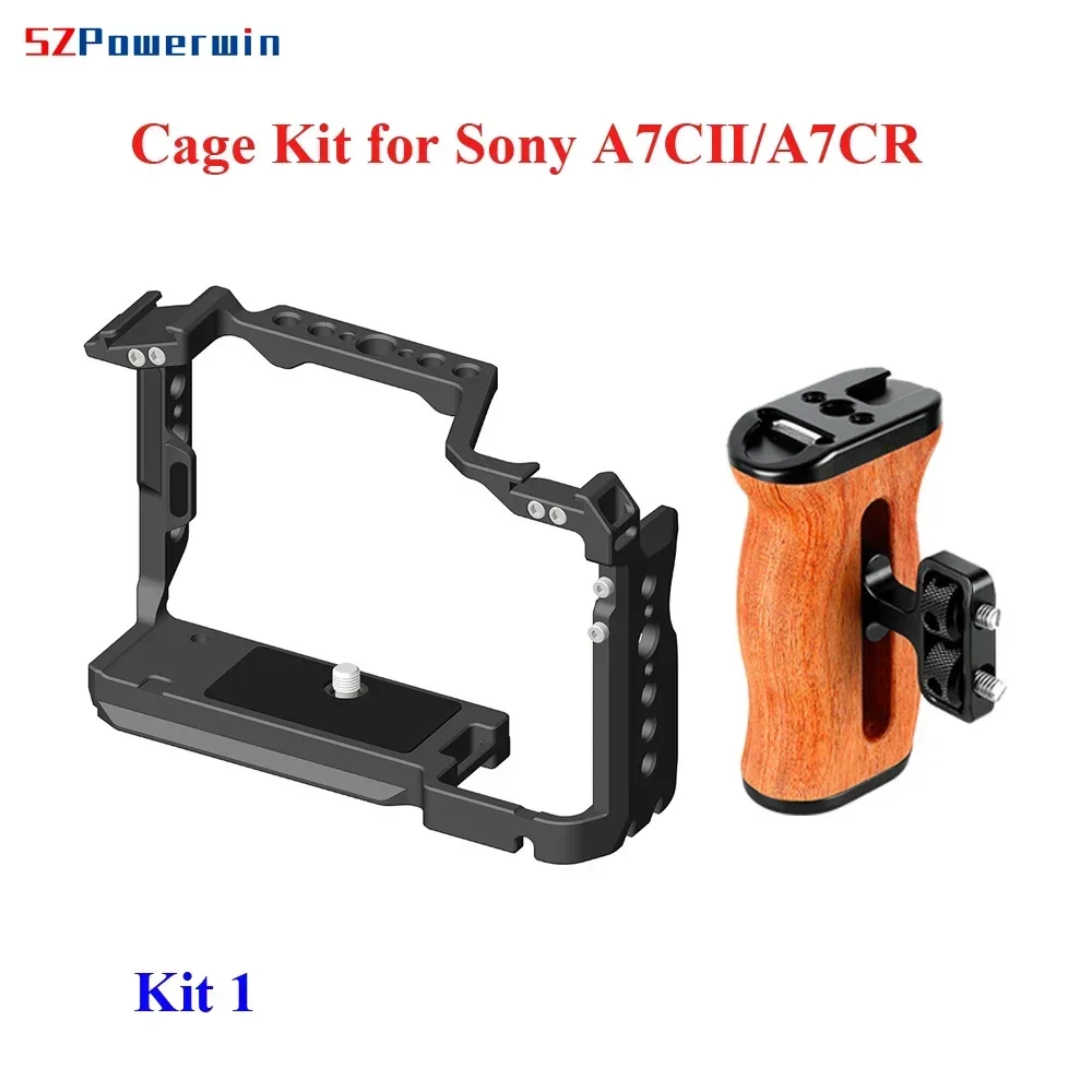 Powerwin A7CII A7CR  A7C2 Camera Cage Kit for Sony Rig Protective Extension Frame Gimbal Arri Locating Screw Wooden Handle