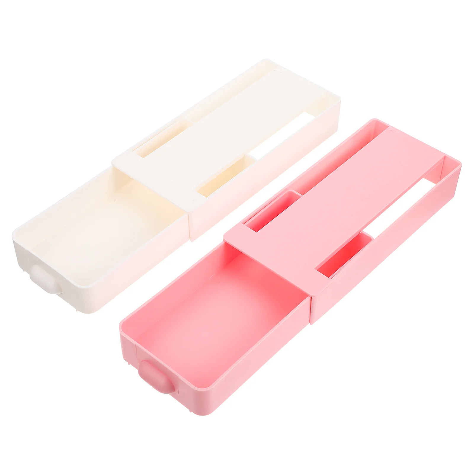 2pcs Under Desk Drawer Box Hidden Storage Organizer For Pens Ruler Table Bottom Abs Container Adhesive Stationery Holder