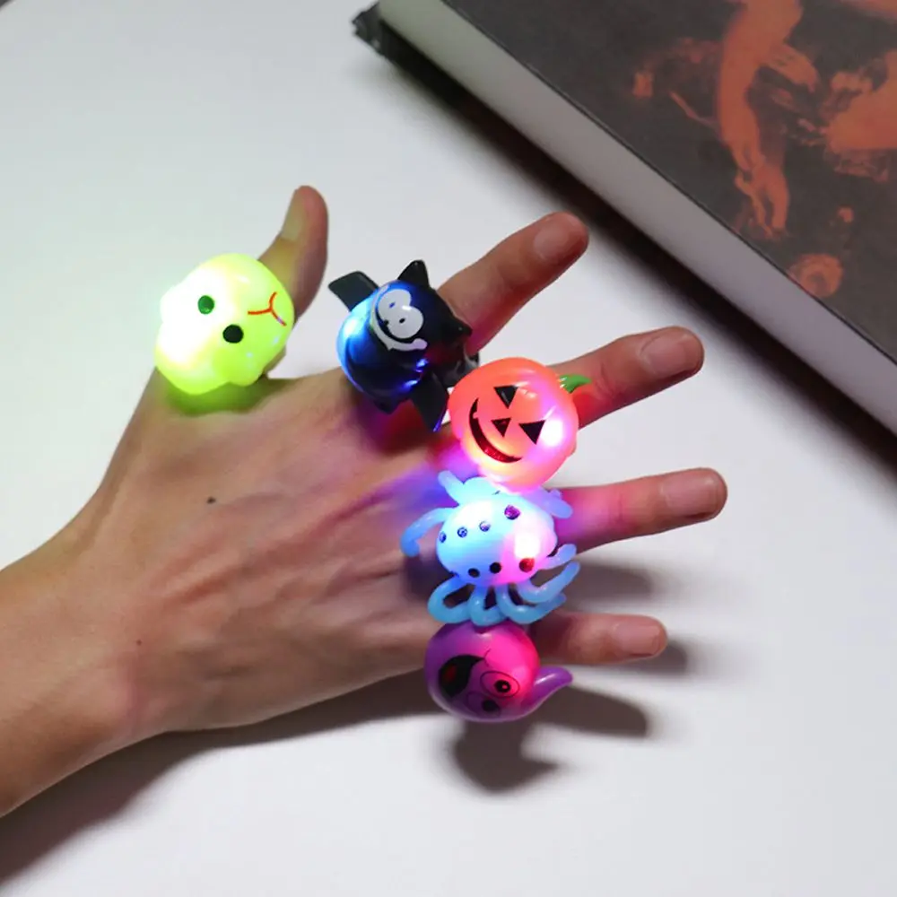 Dimmer Antistress Party Bat Pumpkin Female Halloween Rings LED Glowing Light Halloween Party Jewelry Korean Style Finger Rings