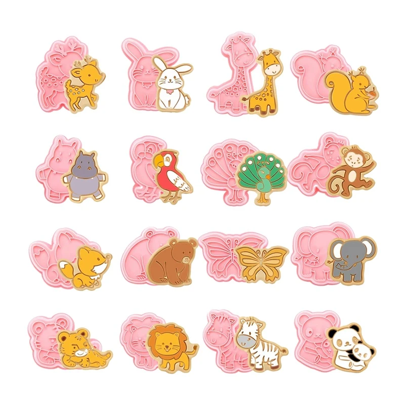 16 PCS Animal Cookie Cutters Set,3D Animal Shape Cookie Cutters, Animal Series Shape Biscuit Cutters With Plunger Stamps Durable