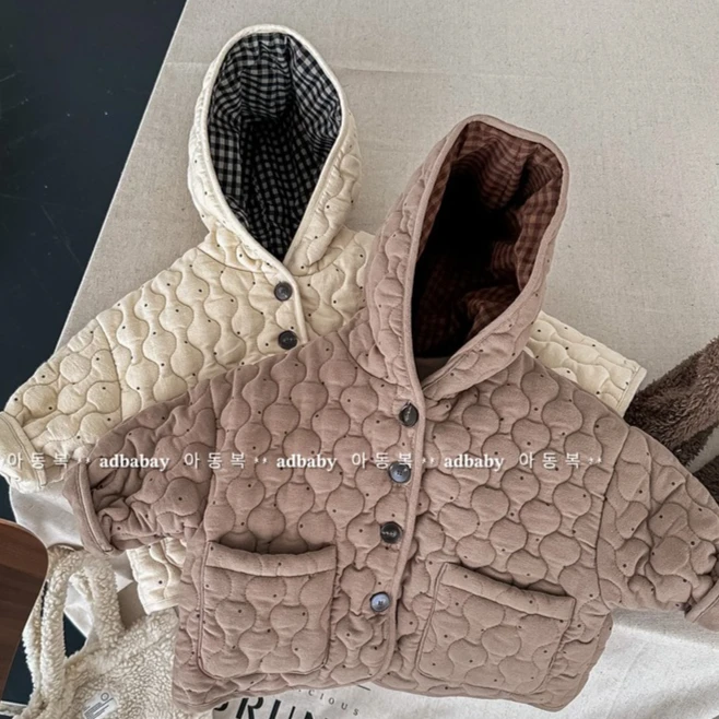 

Girls Coat 2025 Autumn and Winter New Children's Clothing Korean Style Girl Baby Fashion Wave Point Pleats Cotton-padded