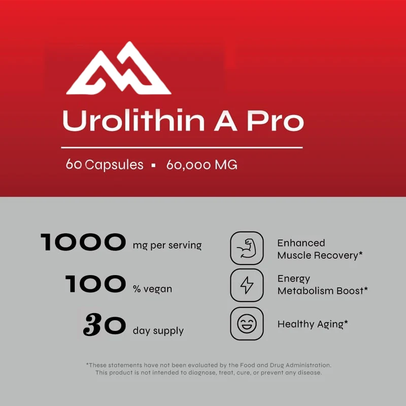 Urolithin A Capsules -1000 mg, 60 capsules for advanced cellular health and vitality, healthy aging, 60000 mg ultrafine powder