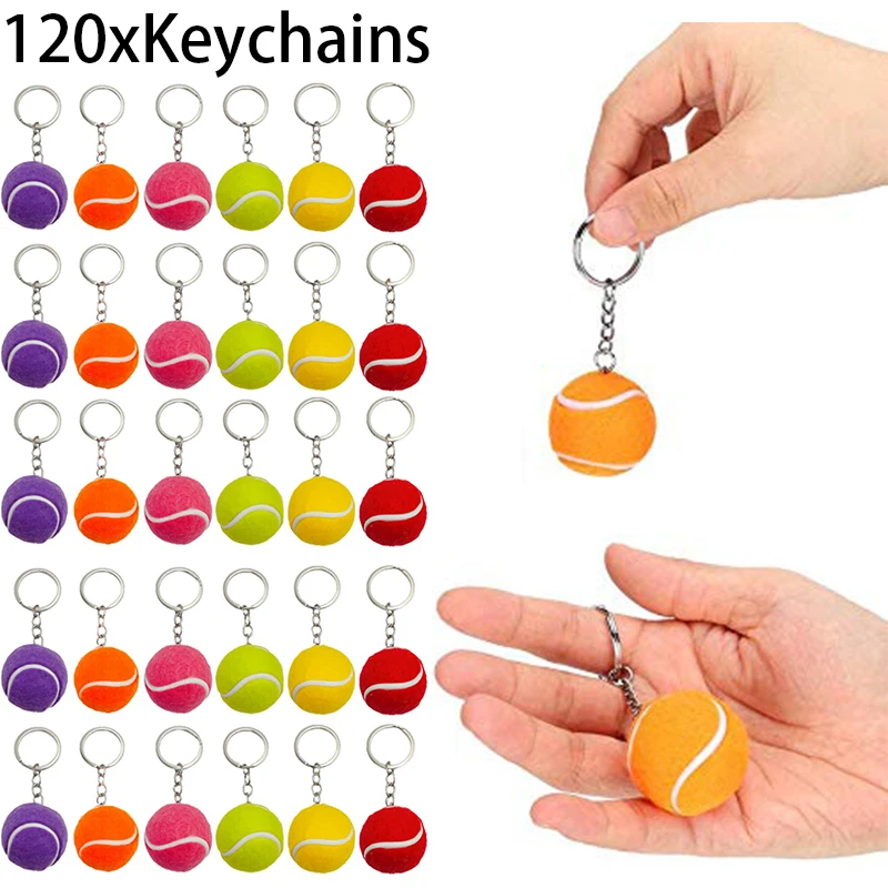 

120Pcs Artificial 3D Tennis Ball Pendant Keyring Sports Lovely Gifts Key Chain