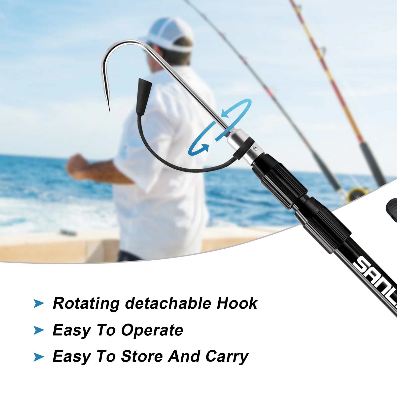 SANLIKE Telescopic Fishing Gaff with Stainless Fish Spear Hook Gripper No Slip Ruber Handle Outdoor Fishing Tackle Accessory