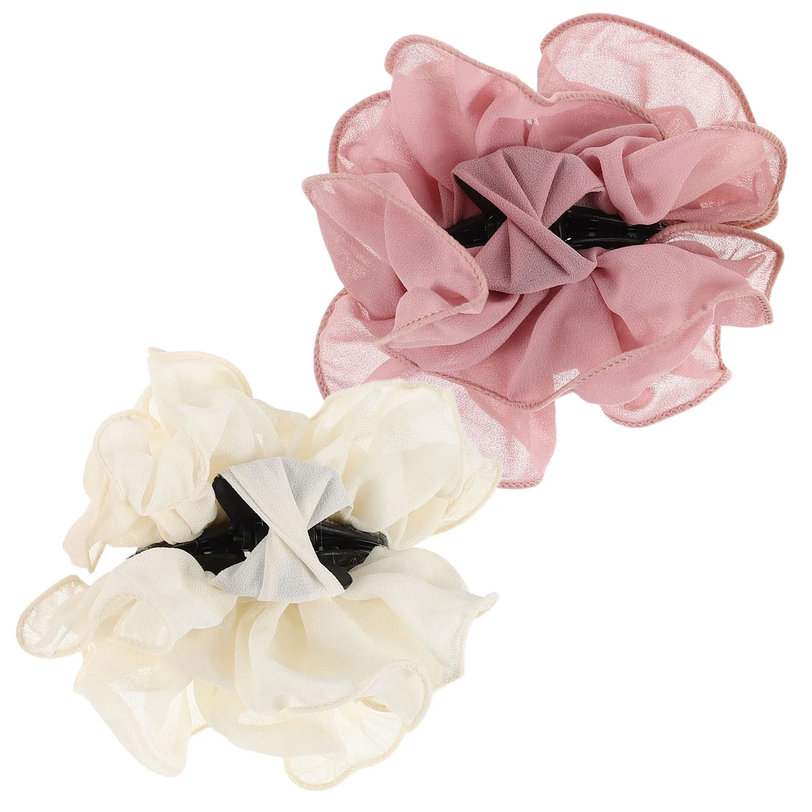 

2Pcs Chiffon Flower Hair Claw Clips French Design Pink White Large Claw Clips for Women Floral Hair Accessories Bridal Wedding