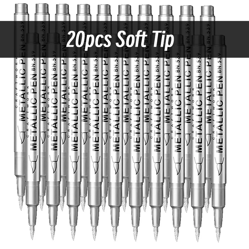 20 stks Borstel Metallic Verf Marker Pennen Goud Zilver Kleur Permanente Art Marker Voor Manga Ambachten Scrapbooking Briefpapier Leveringen