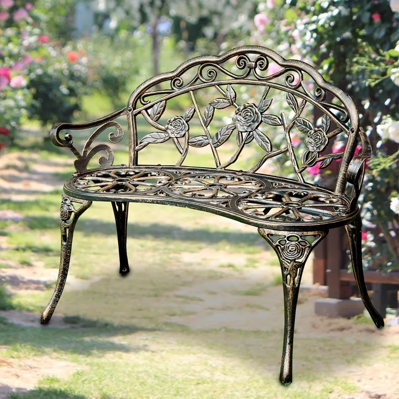 Park chair Love seat Rose pattern yard bench garden Balcony seater cast aluminum Solid leisure chair metal furniture Hot sale