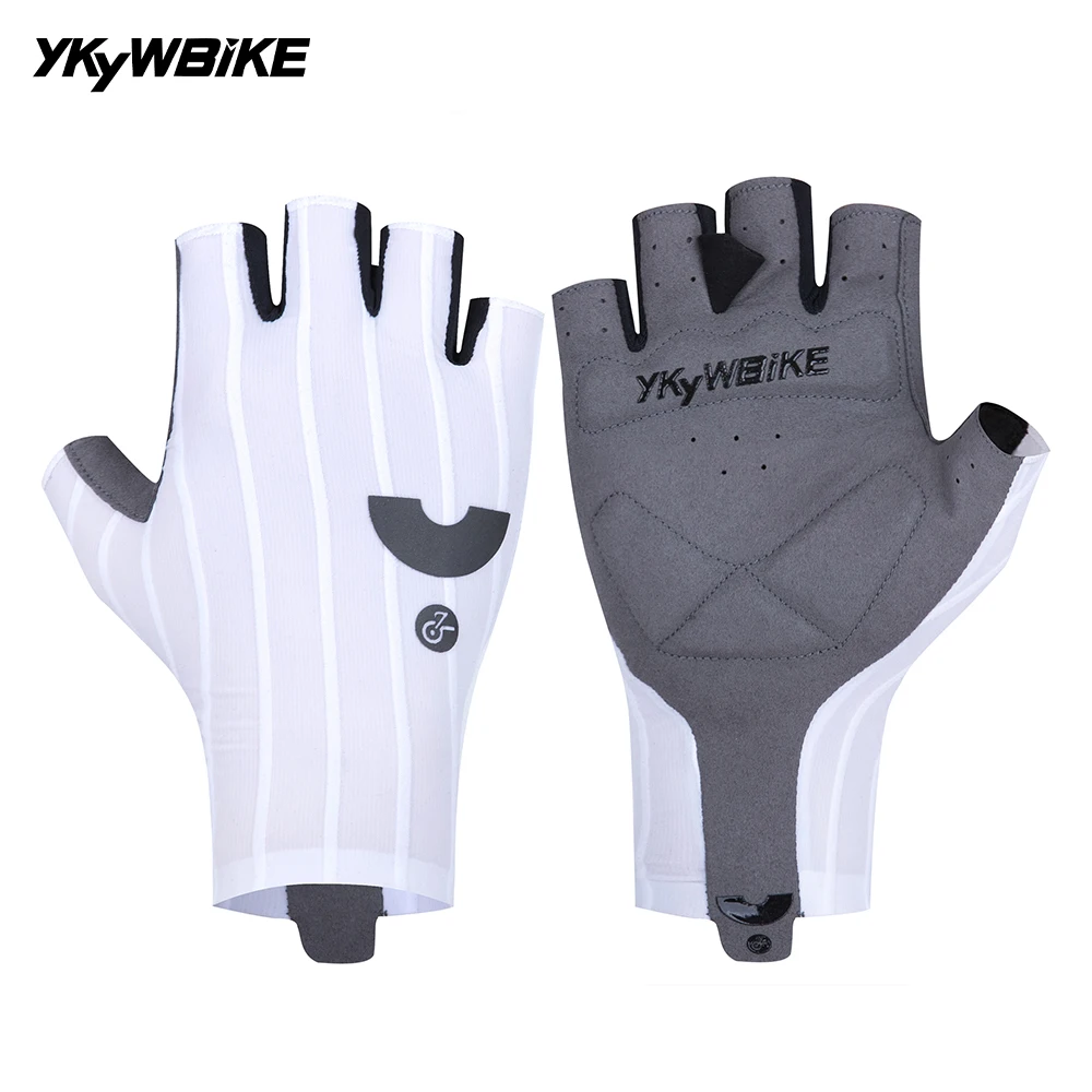 YKYWBIKE Summer Cycling Gloves Half Finger Woven Aerodynamic Striped Bicycle Sports Gloves Shock-absorbing Road Bike MTB Gloves