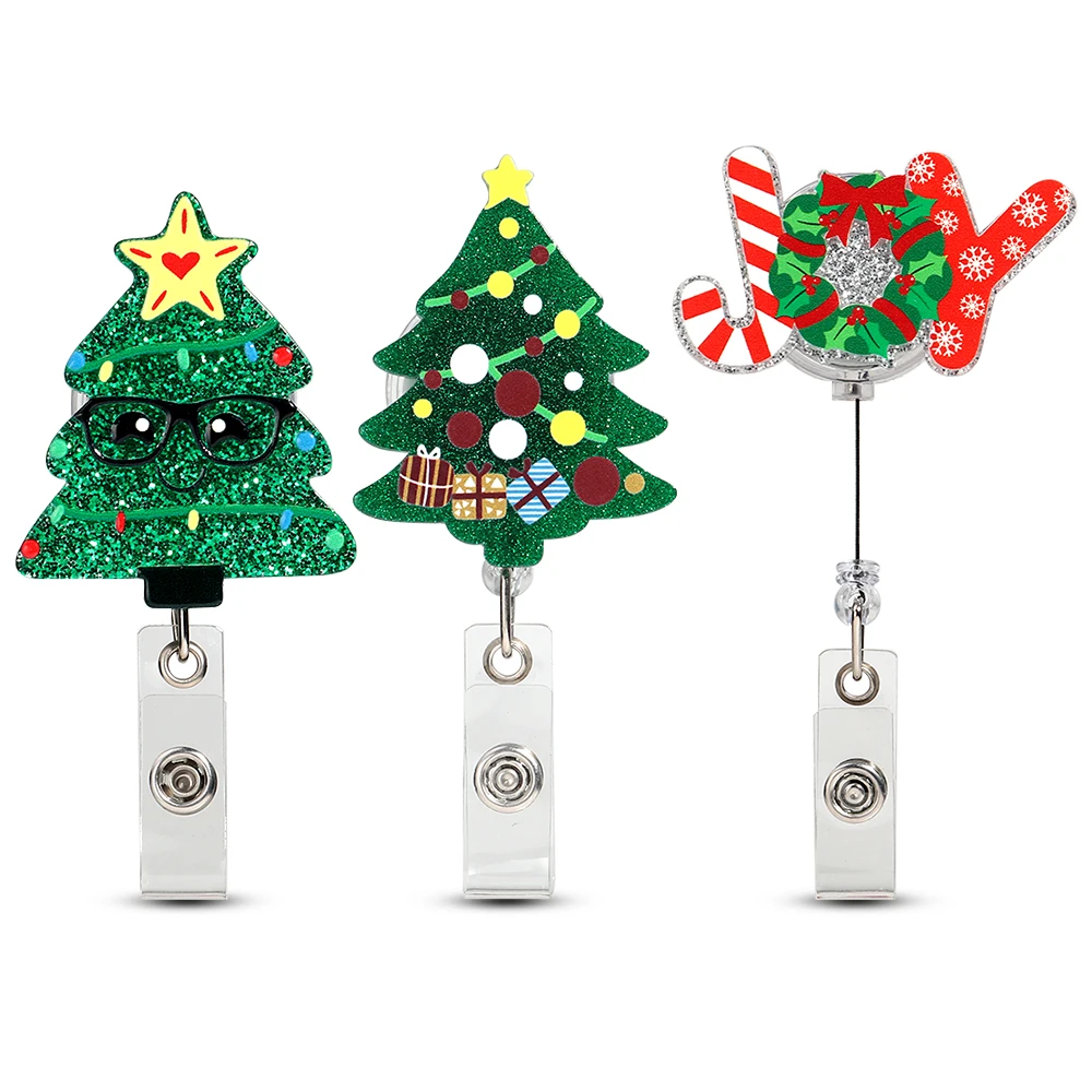 Креативная рождественская брошь для значка медсестры, 1 шт., блестящая снеговик, дерево, выдвижные держатели для бейджей, зажим для катушки для врача, студента-медсестер