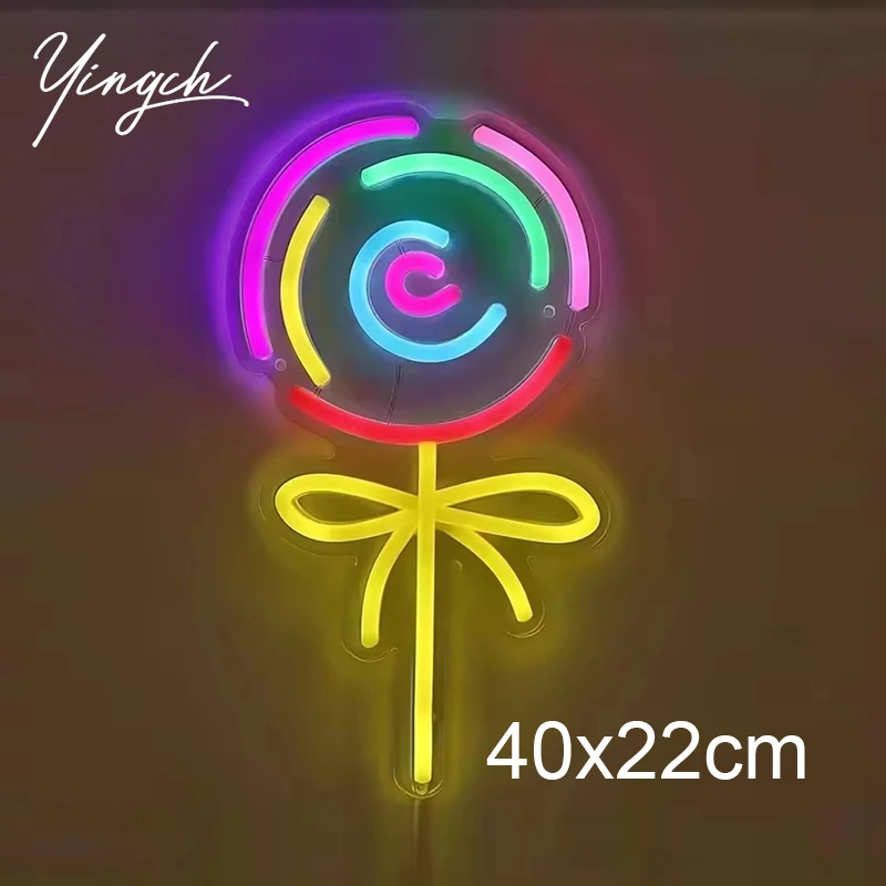 캔디 네온 사인 라이트 사용자 정의 LED 롤리팝 네온 장식 광고 조명 로고 상점 상점 몰 벽 예술 라이브 룸 선물