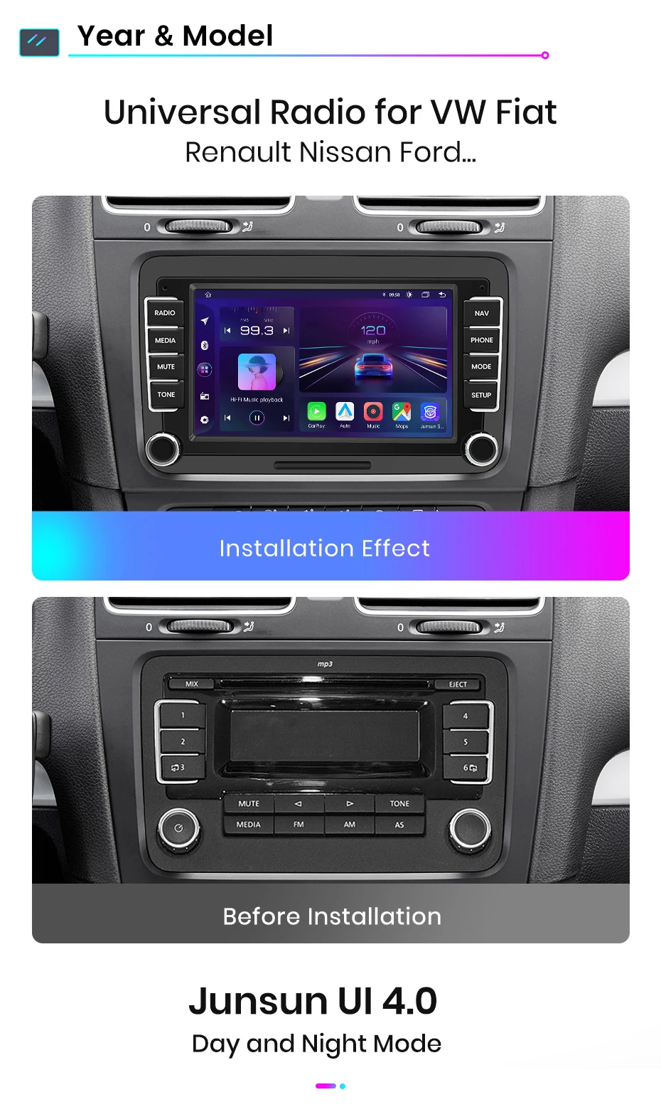 Junsun 7 "Wireless Carplay Android Auto Auto Radio für VW Passat B6 B7 T5 Tiguan Touran GOLF 6 POLO Stereo GPS Multimedia Player – Detail 10